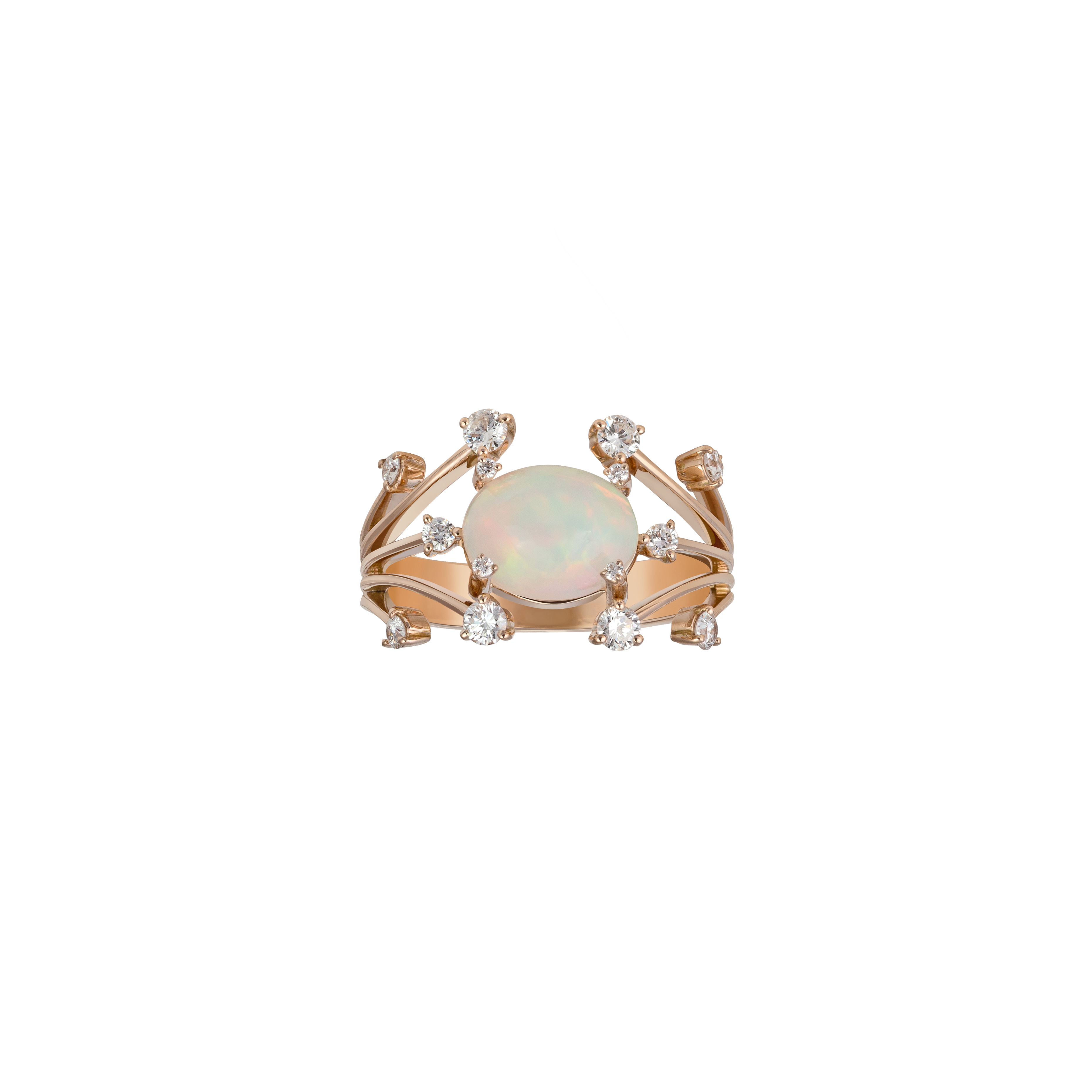 Ring in 18K rose gold with VS-G diamonds and Opal stone